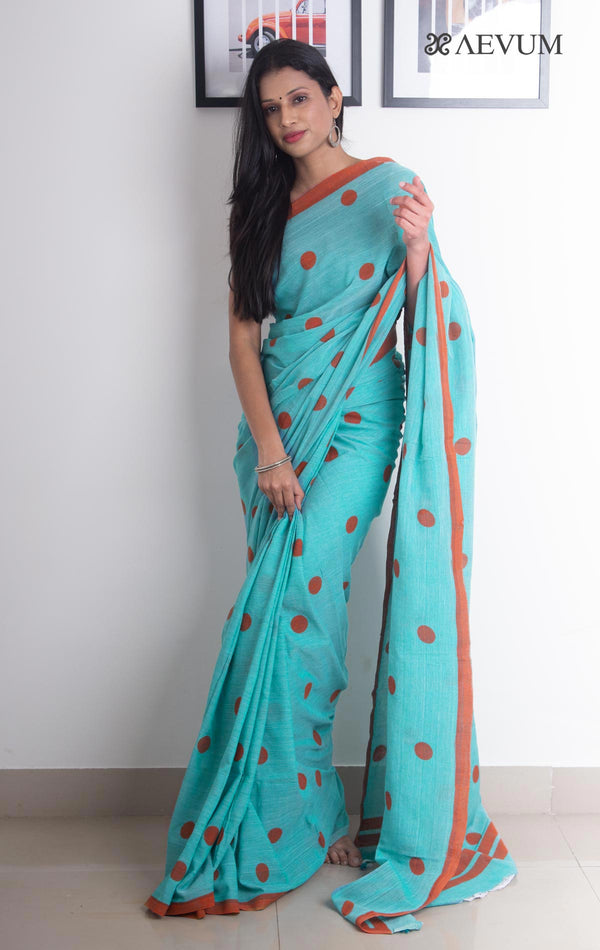 Polka Dot Mulmul Cotton Saree - 2407 Saree AEVUM   