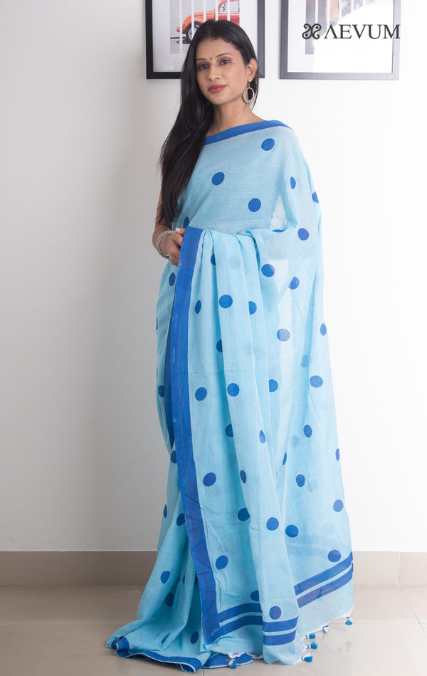 Polka Dot Mulmul Cotton Saree - 2395 Saree Anita Kuthir   