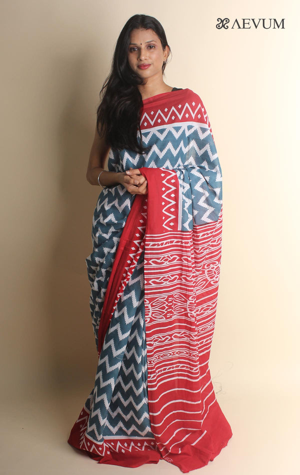 Mulmul Cotton Hand Block Printed Saree - 1738 Saree Riya's Collection   