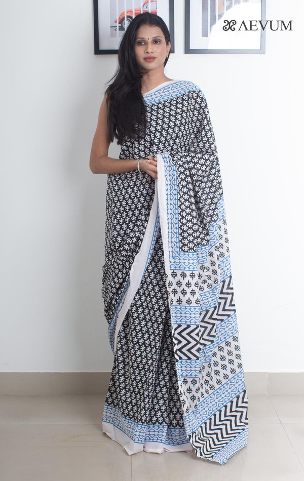 Mulmul Cotton Hand Block Printed Saree - 1818 Saree Abdul   