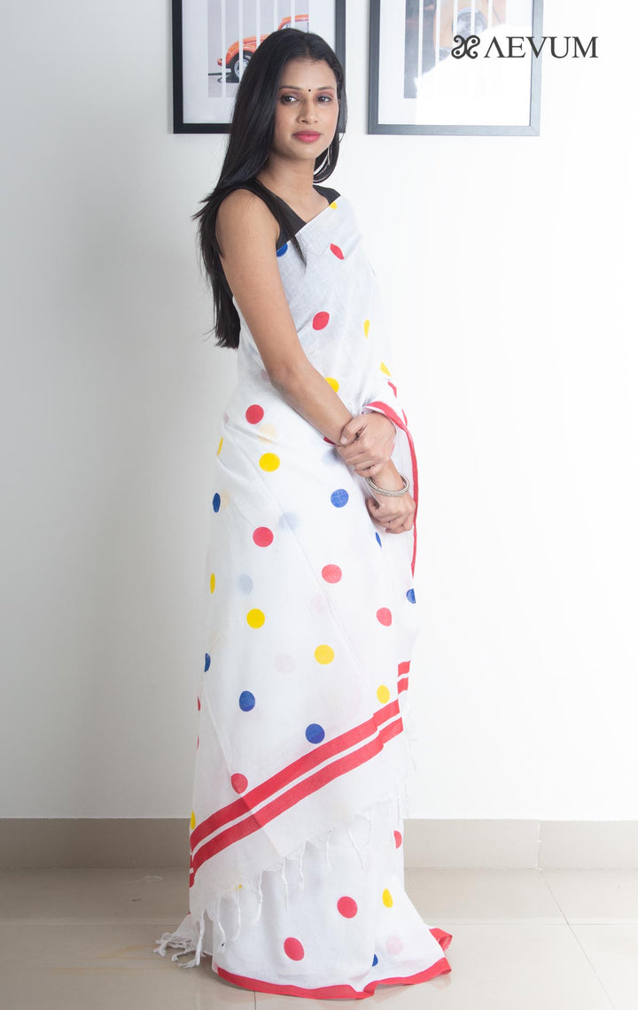 Polka Dot Mulmul Cotton Saree - 2393 Saree Anita Kuthir   