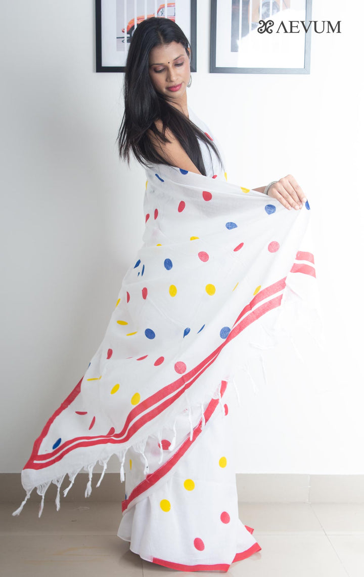 Polka Dot Mulmul Cotton Saree - 2393 Saree Anita Kuthir   