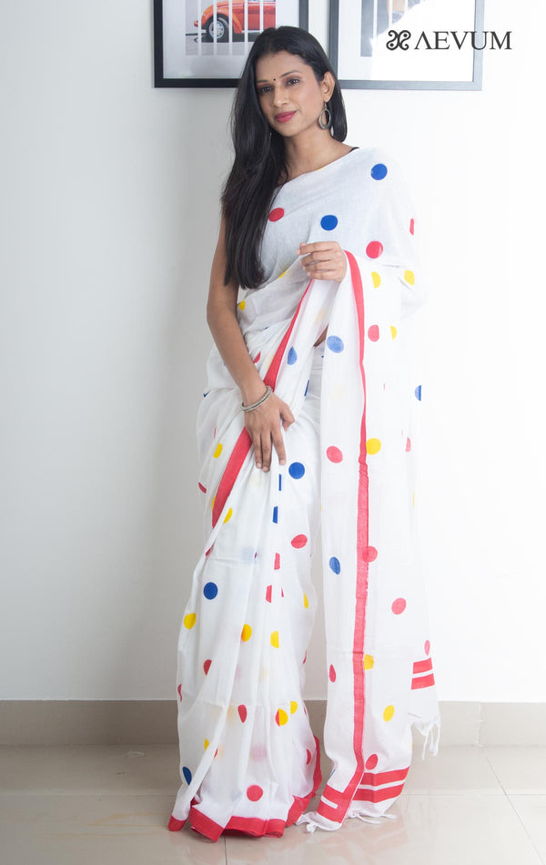 Polka Dot Mulmul Cotton Saree - 2393 Saree Anita Kuthir   